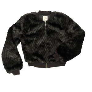 Ella Moss Black Faux Fur Bomber Jacket Girls Sz 6x